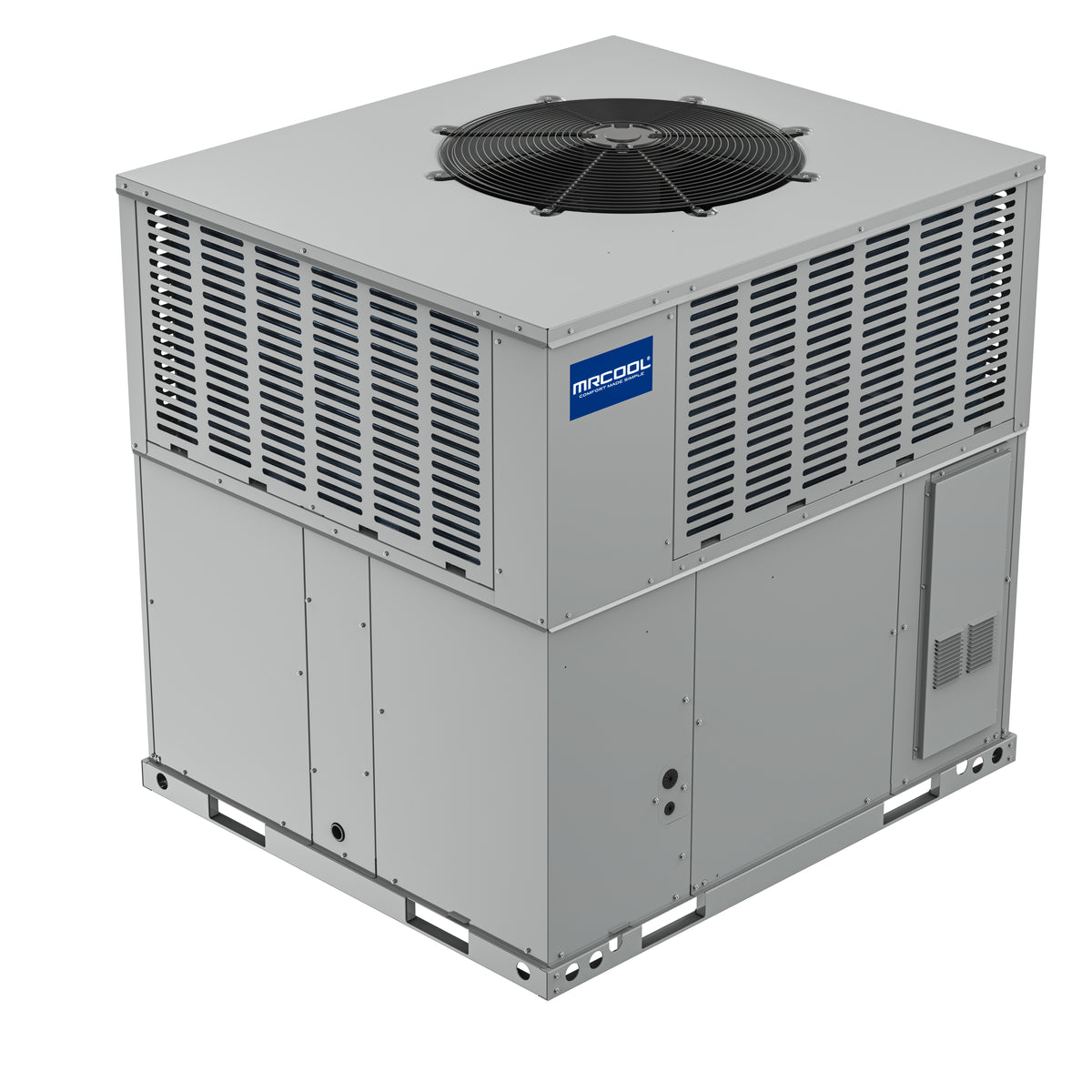 MRCOOL VersaPro packaged gas and air-conditioning unit — three-quarter view