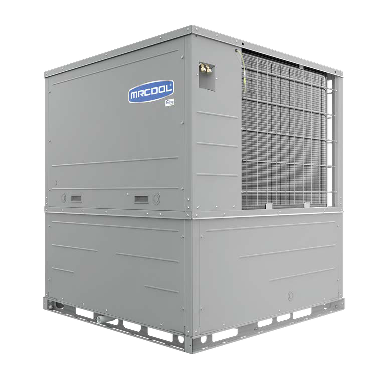 One all-in-one inverter packaged heat pump cabinet. Catalog page 54. Family illustration, not exact kit contents.